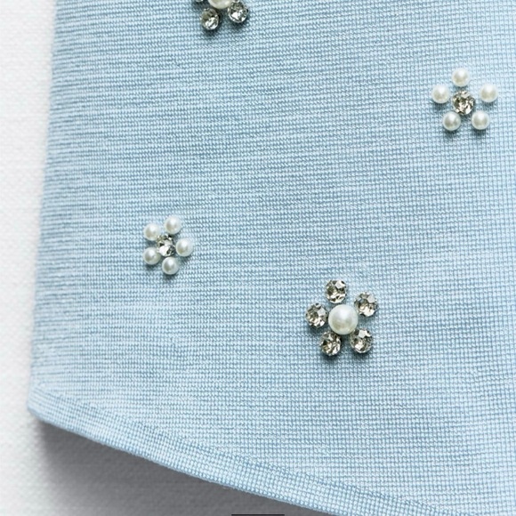 Zara baby blue mini dress with jewel and pearl embellishments - Picture 2 of 5